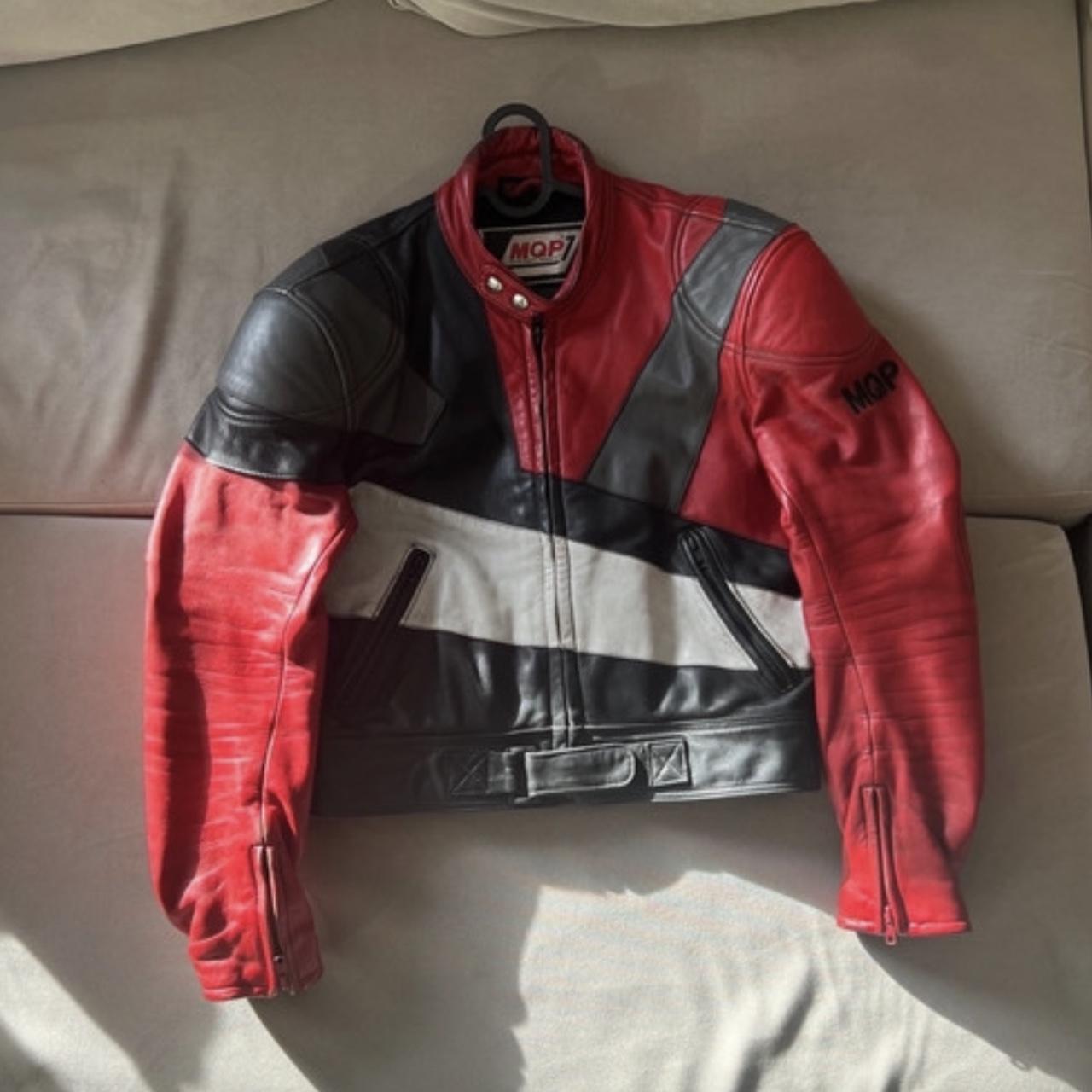 MQP Real leather motorcycle jacket. red and black.... - Depop