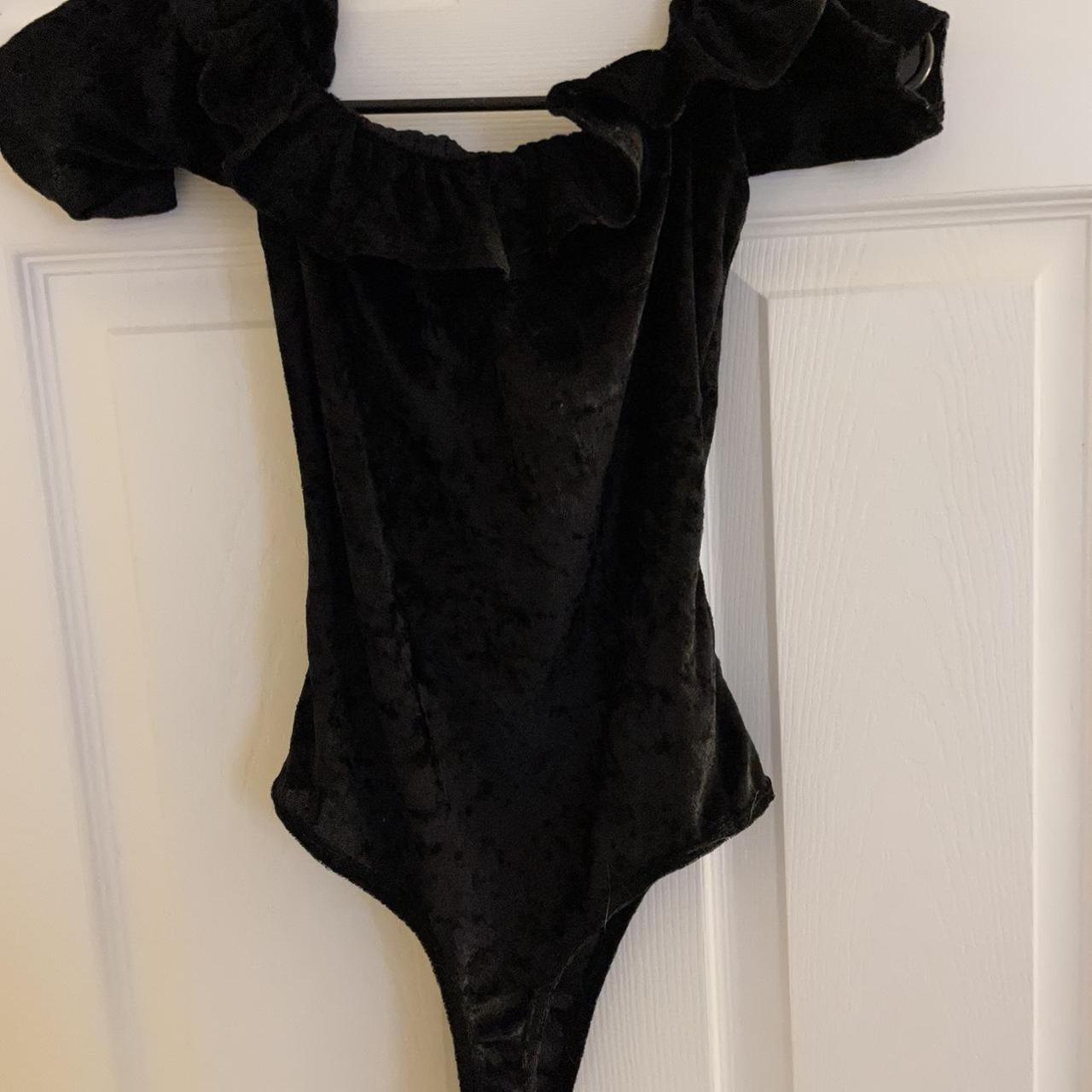 Black velvet off the shoulder body suit. Size small.... - Depop