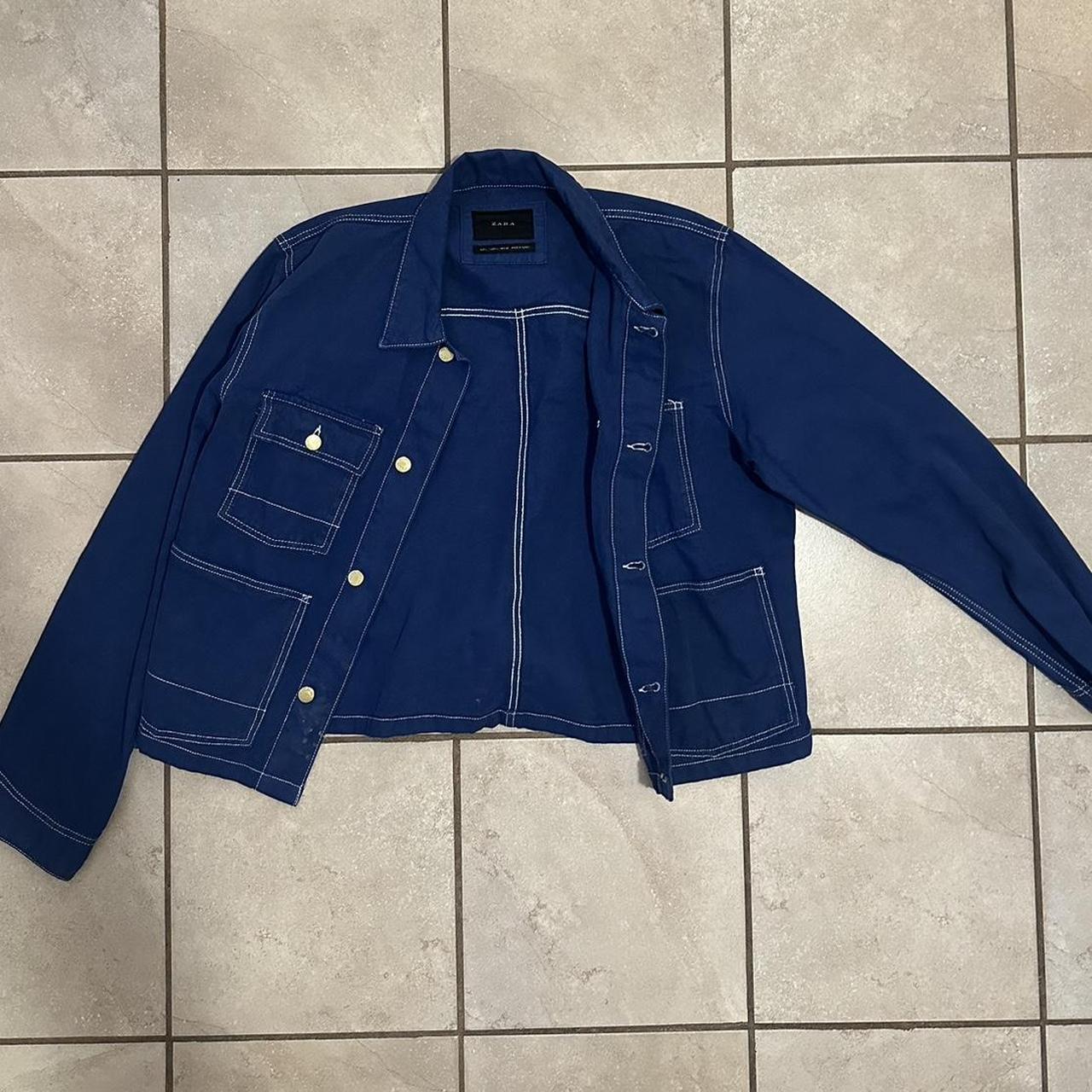 Zara work jacket Cropped Size L Blue | Depop
