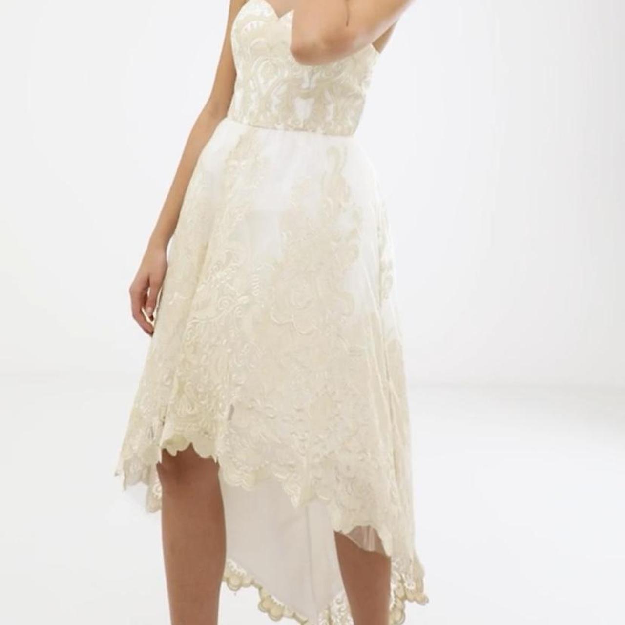 Chi Chi London Premium Lace Bardot Prom Dress Depop