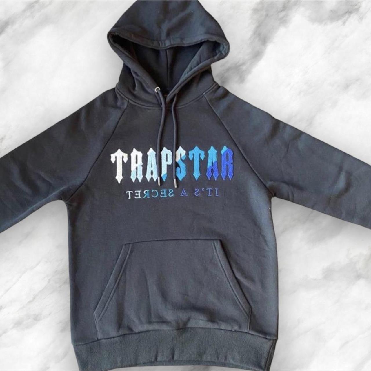 Trapstar Men's Black and Blue Hoodie Depop