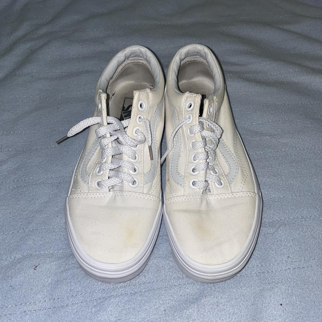 White Vans - very discolored due to bleach - woman’s 8 - Depop