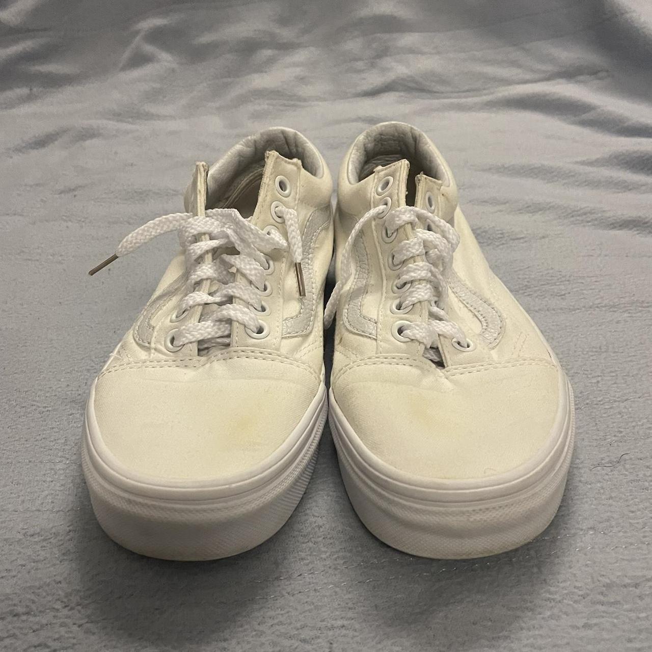 White Vans - very discolored due to bleach - woman’s 8 - Depop