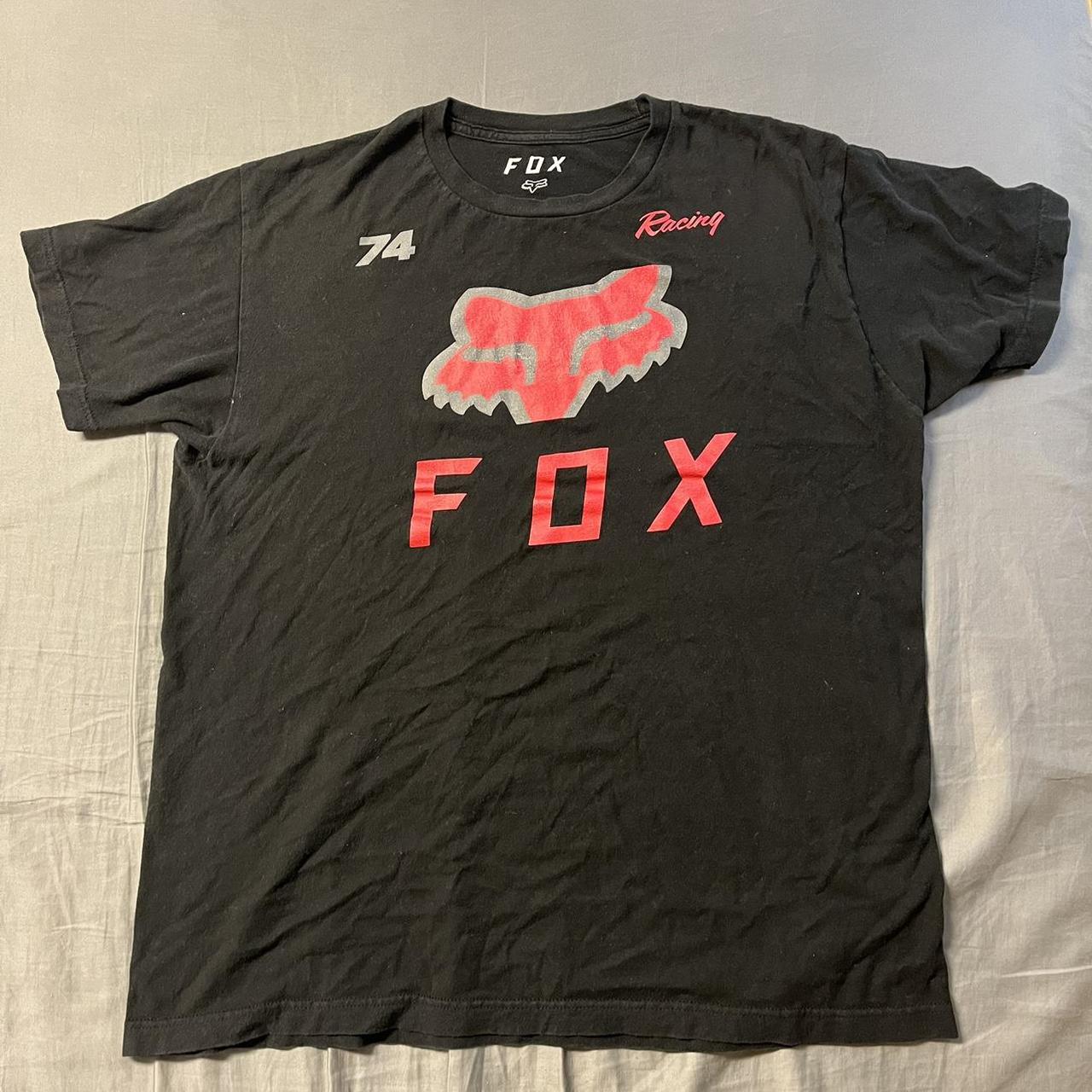 Large Black Fox Racing T Shirt Slight Cracking In Depop