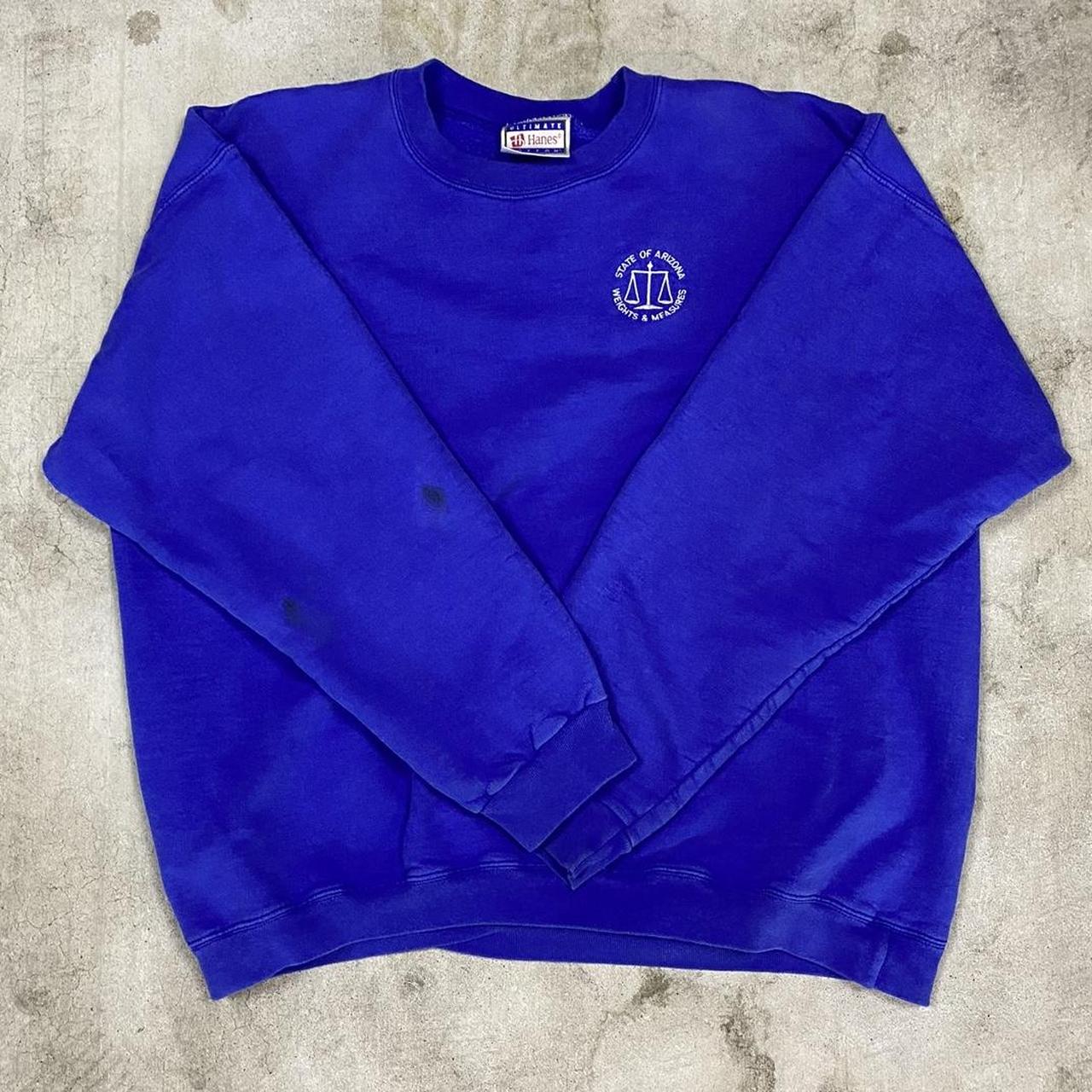 Hanes Men's Blue and White Sweatshirt | Depop