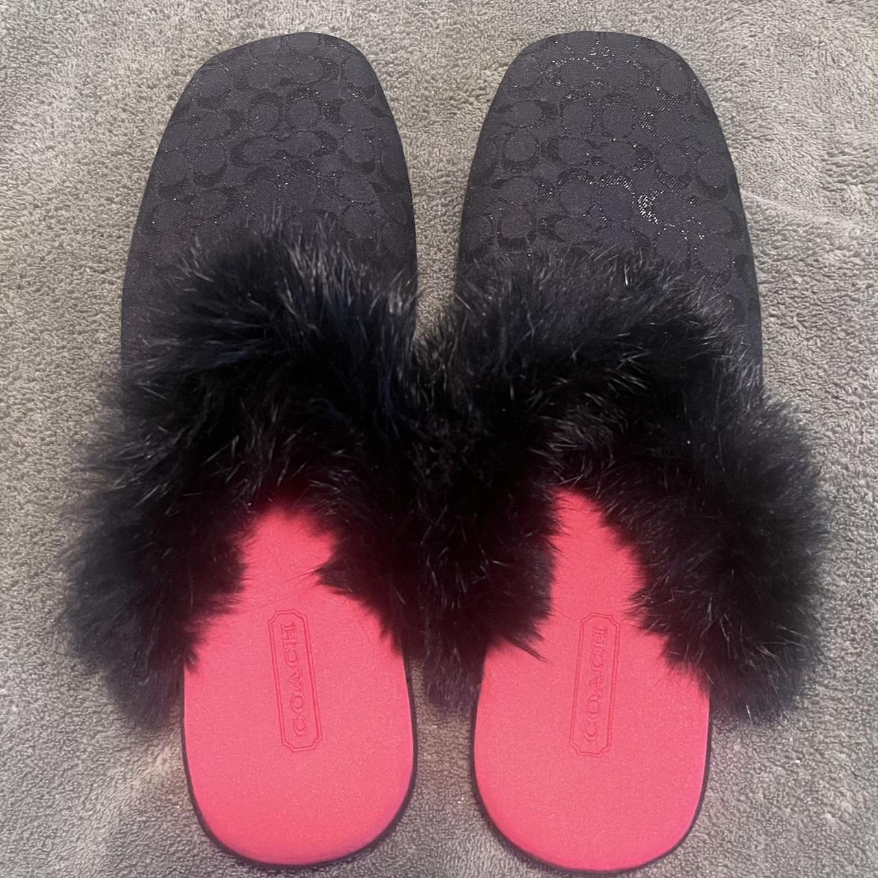 Coach flat slipper with black fur trim. Worn twice Depop