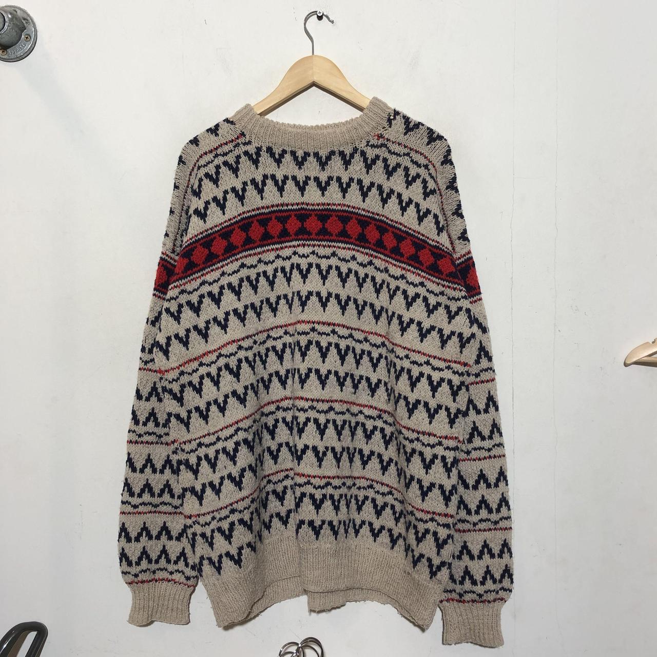 Vintage 90s beige patterned knitted jumper... - Depop