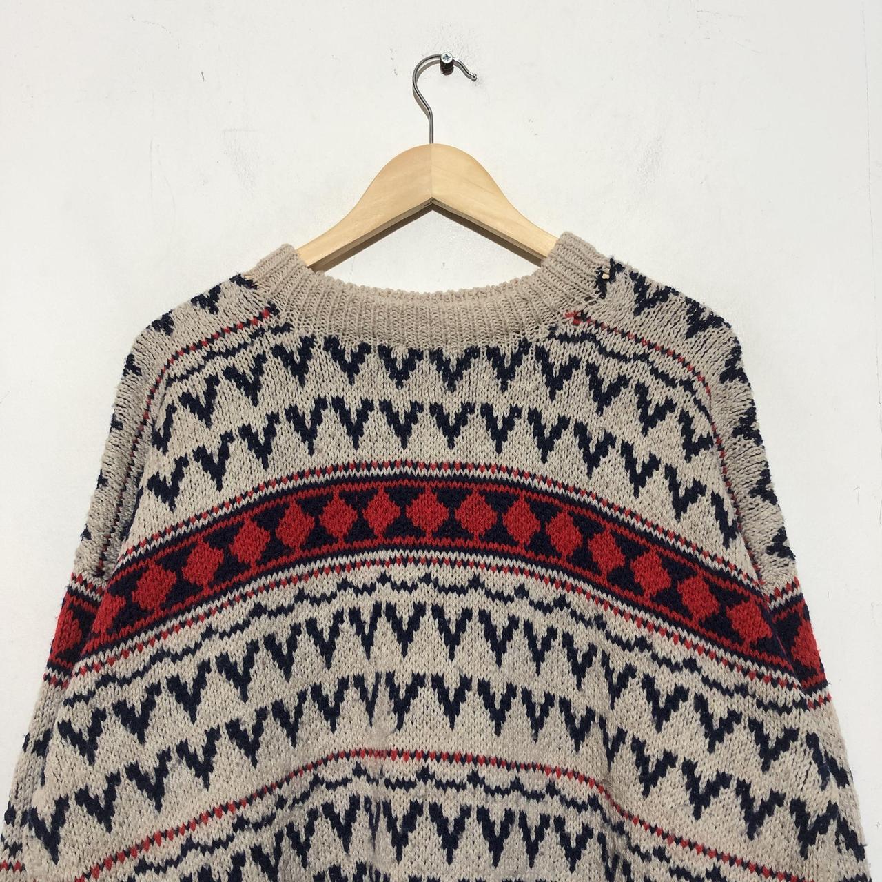 Vintage 90s beige patterned knitted jumper... - Depop