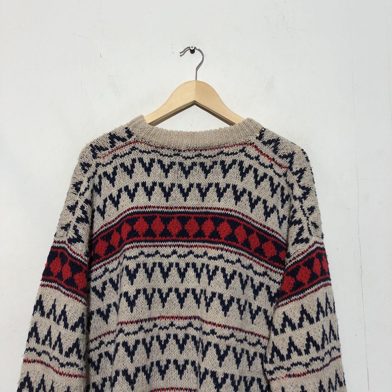 Vintage 90s Beige Patterned Knitted Jumper - Depop