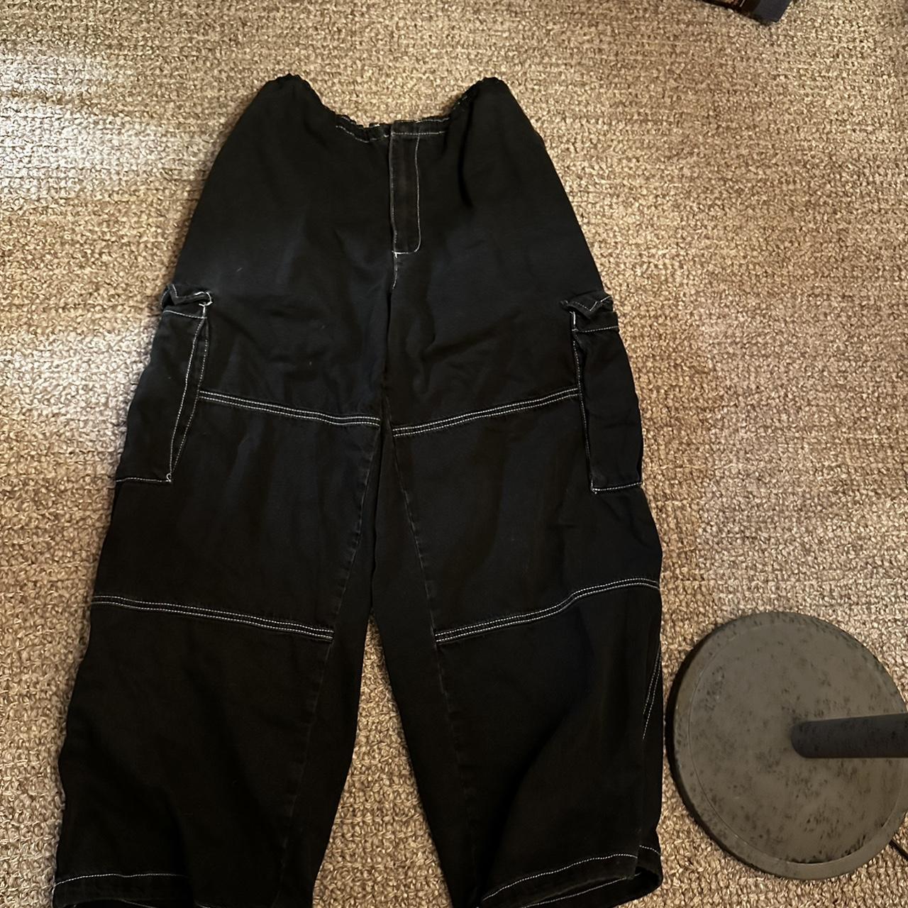 H&M Canvas Black Cargo Pants White seam details - Depop