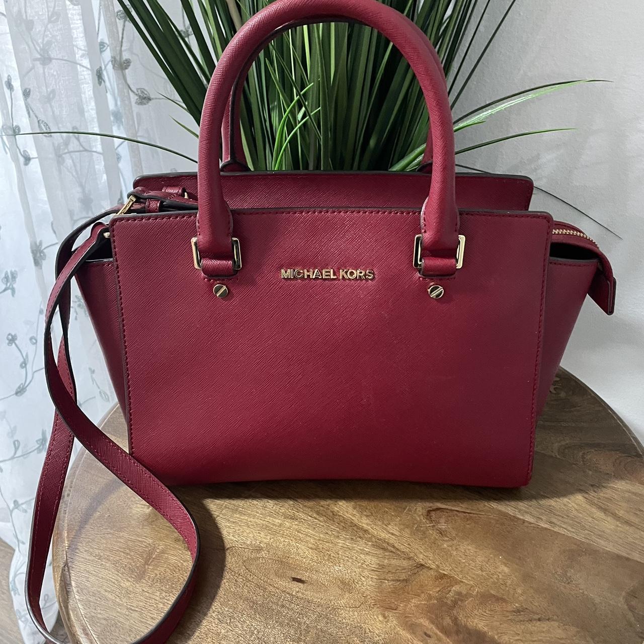 Michael kors red and brown handbag best sale