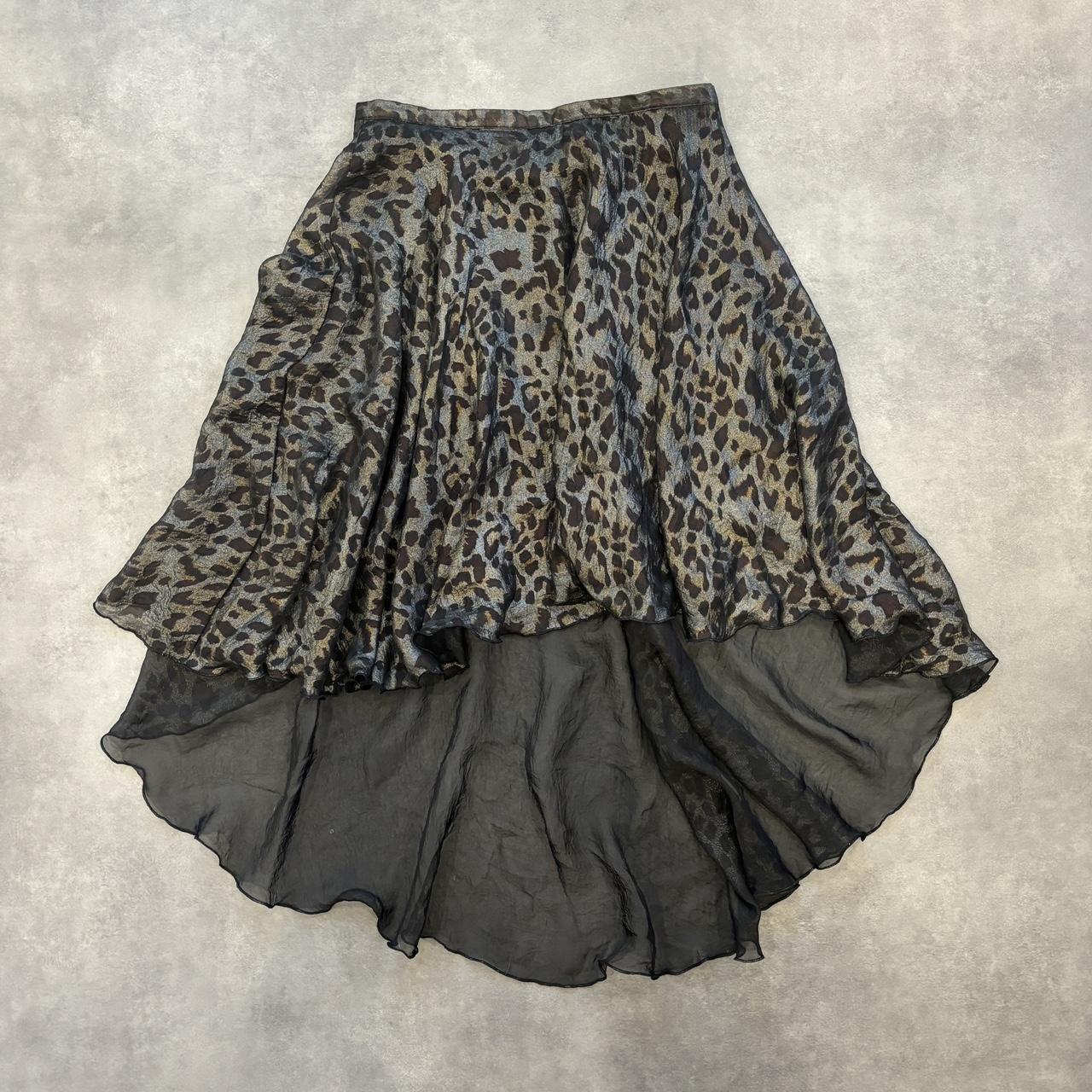 00's Leopard Print Asymmetrical Mesh Skirt,