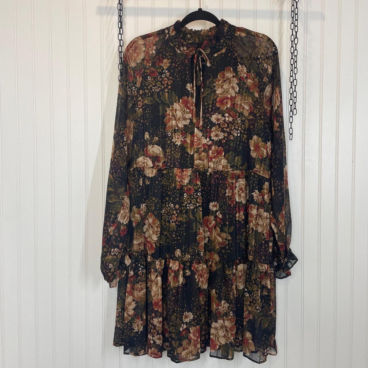 Women's Dress - Black/Brown - 12 – Ronni Nicole Long Sleeve Tie neck Floral …