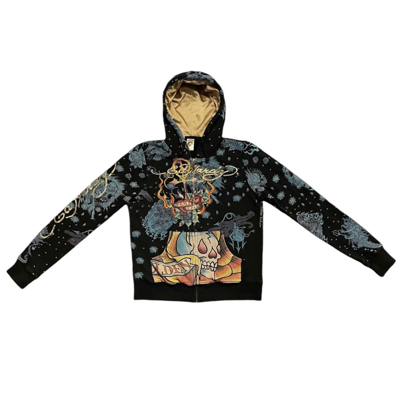 Vintage Y2K 2000's Ed Hardy AOP full-zip hoodie Size | Depop