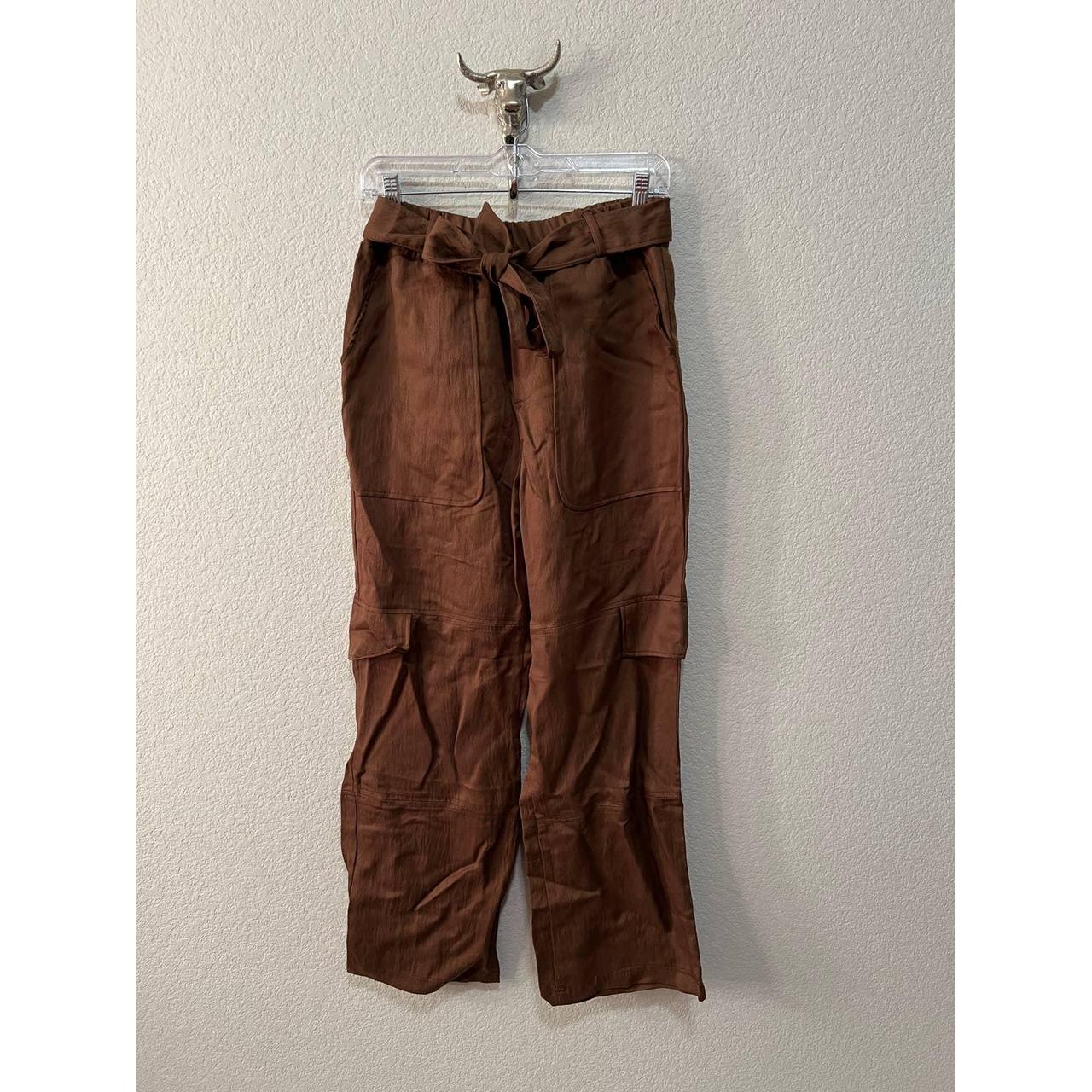 brown Zara straight leg cargo pants with white - Depop