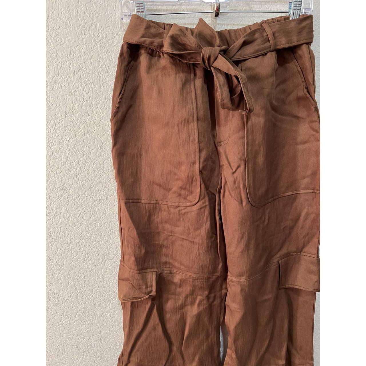 brown Zara straight leg cargo pants with white - Depop