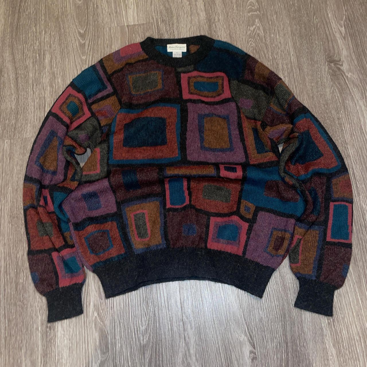 Vintage 90s geometric multicolor pullover sweater... - Depop