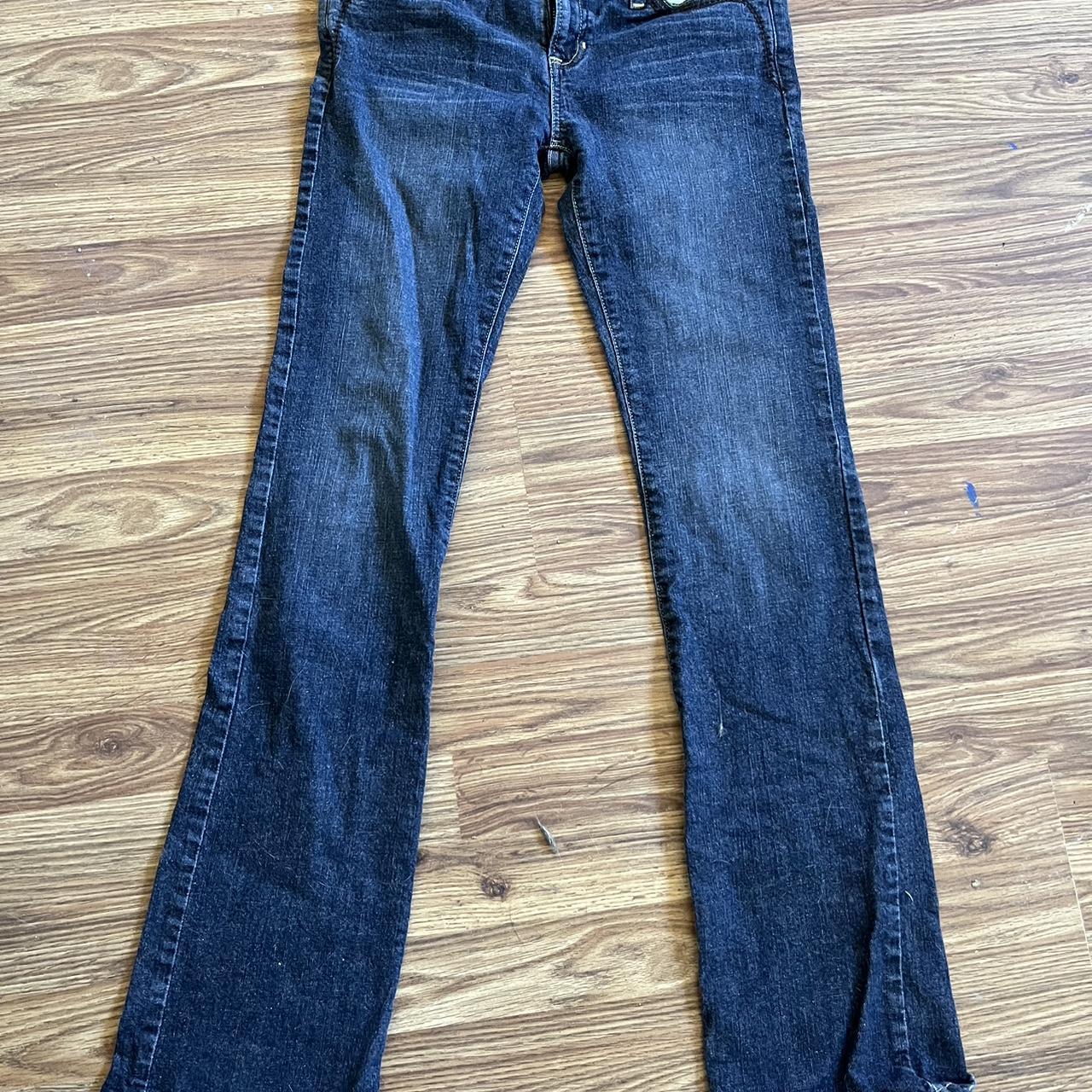 low rise flared guess jeans small stain shown length... - Depop