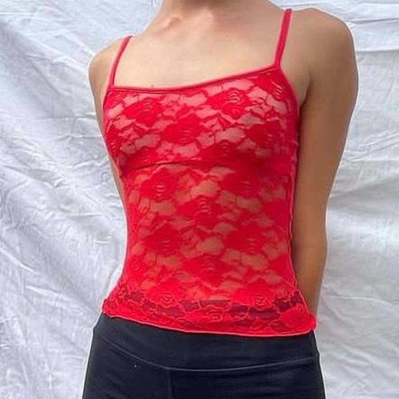 Leah lace top red ❤️ Size -XS Vintage fabric, - Depop
