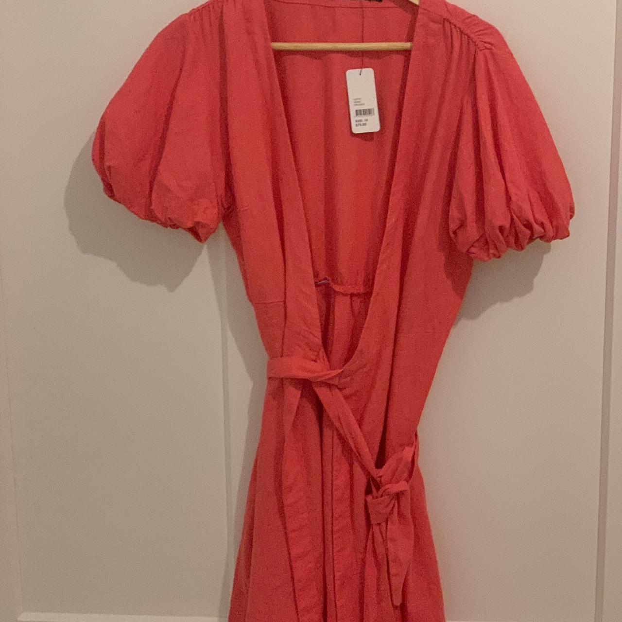 Size 10 BNWT sportsgirl pink linen dress puff... Depop