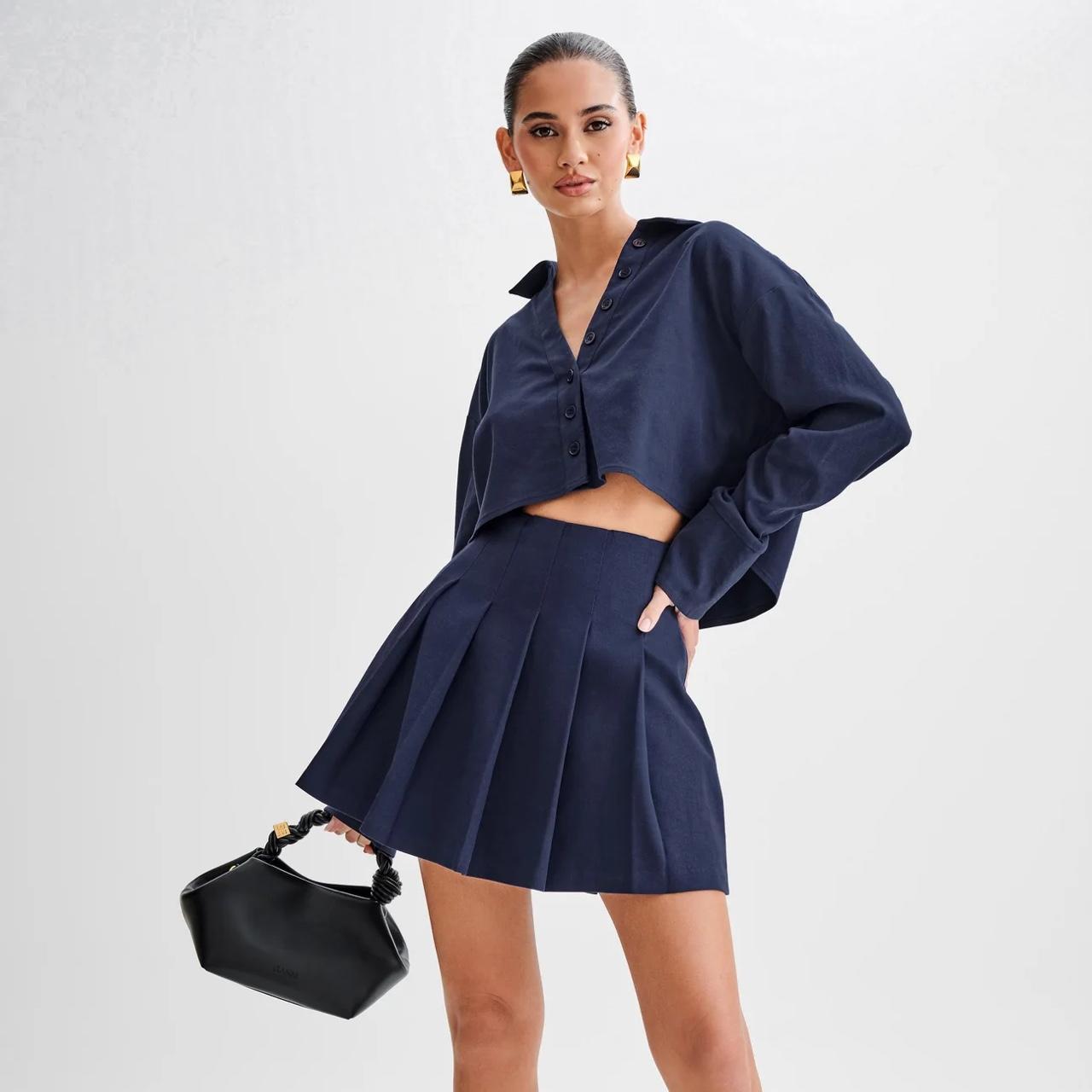 meshki julianna navy blue cotton button up Depop