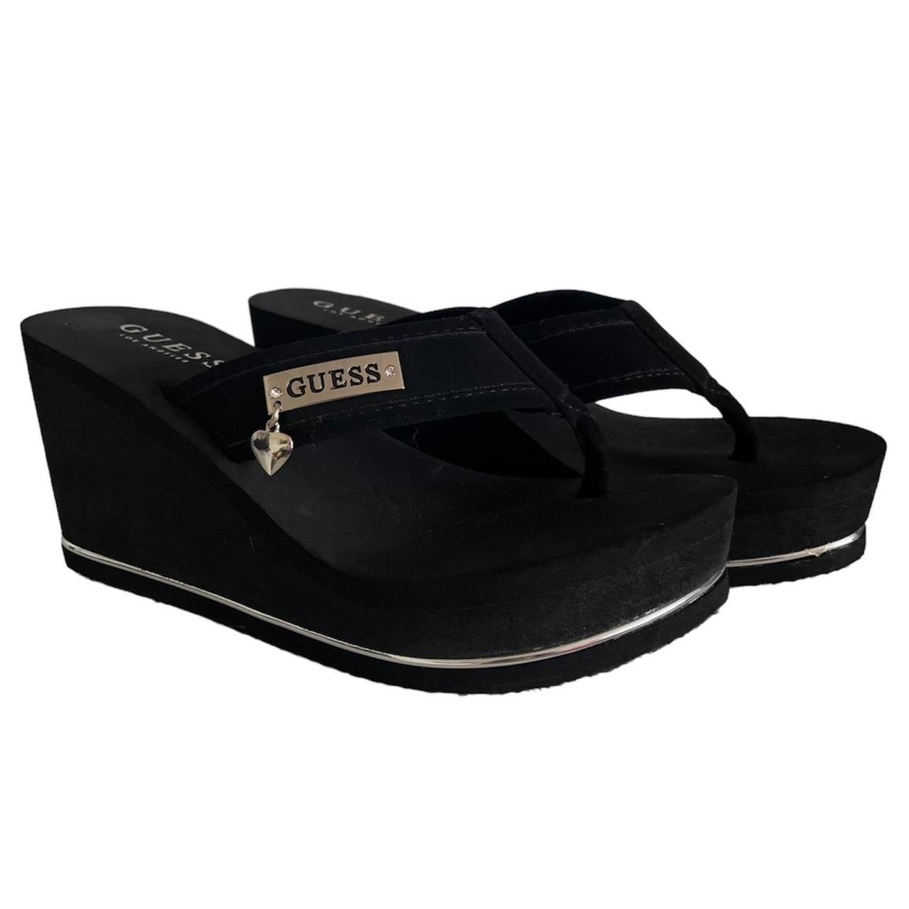 Guess Women's Black and Silver Sandals Depop