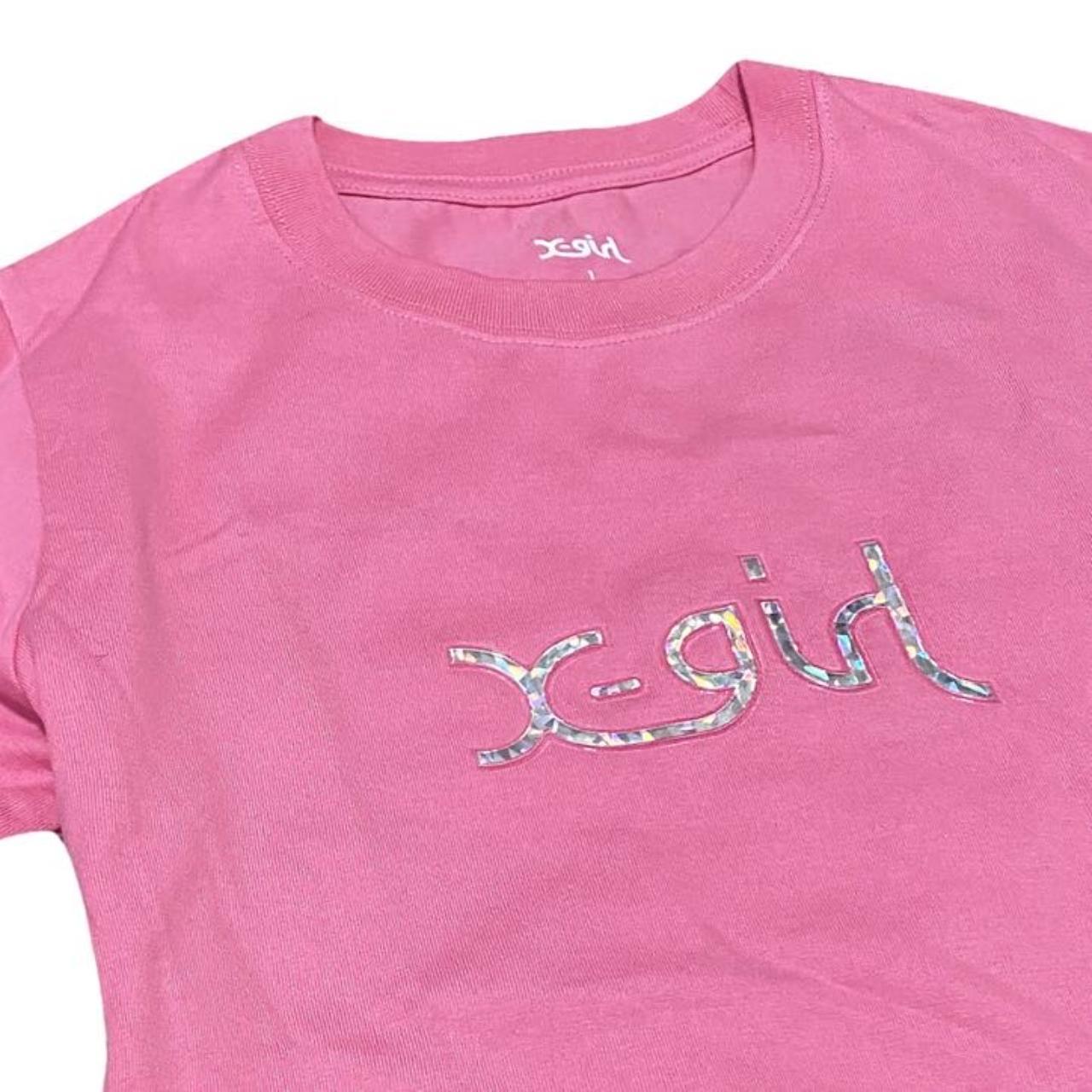 X-Girl  Women's Pink and Silver T-shirt (2)