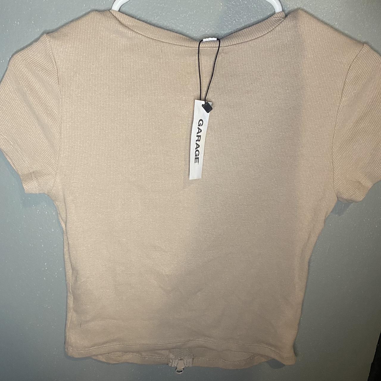 Beige zip up cropped shirt from garage. Women’s... - Depop