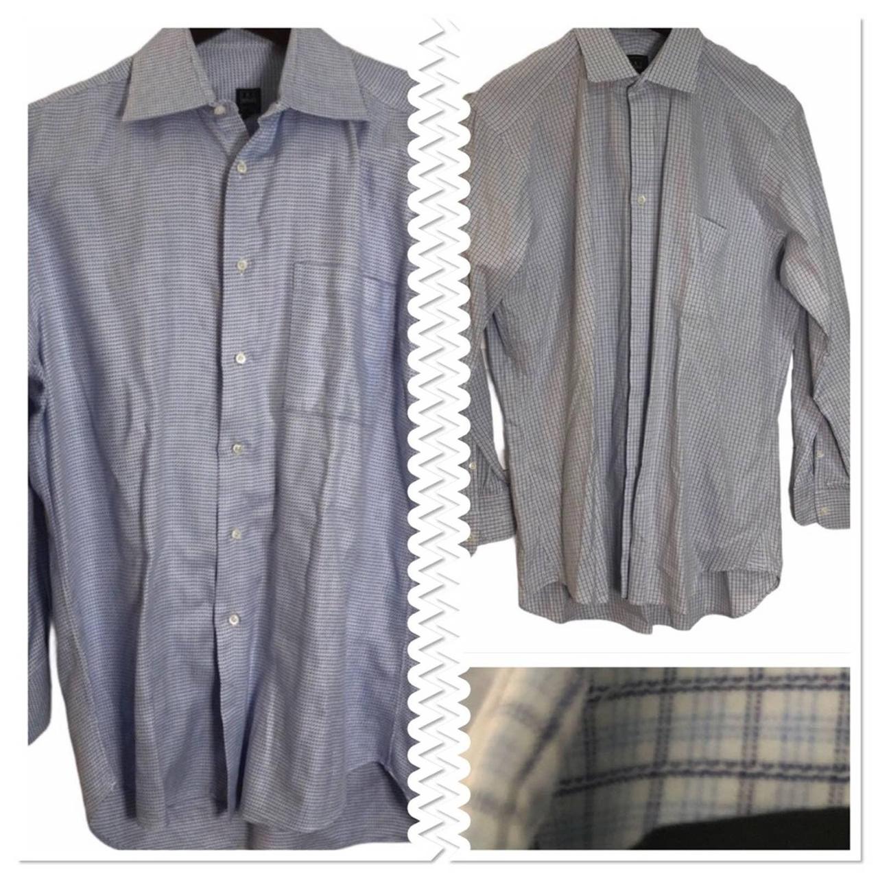 Ike Behar Men's Blue and White Shirt | Depop