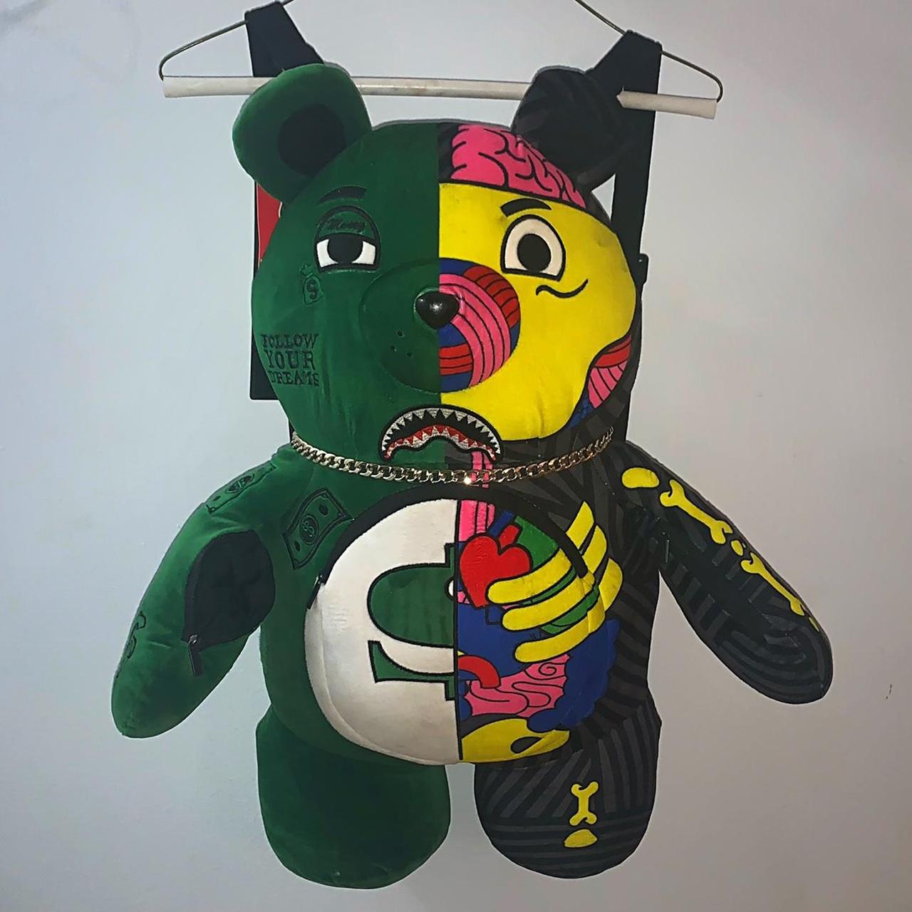 Sprayground backpack teddy bear red/black[has little - Depop