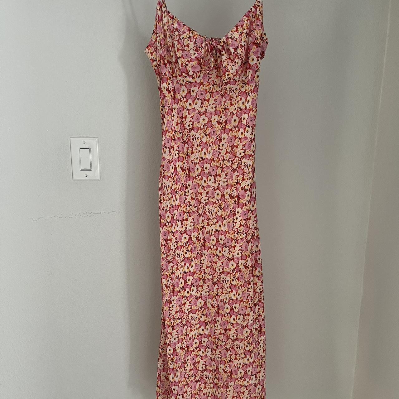 Free People Women's Pink and Yellow Dress | Depop