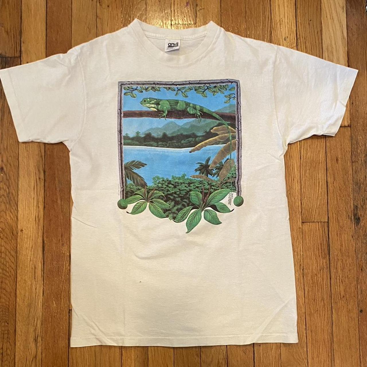 Vintage 1990 Rainforest Graphic T shirt. Anvil white... - Depop