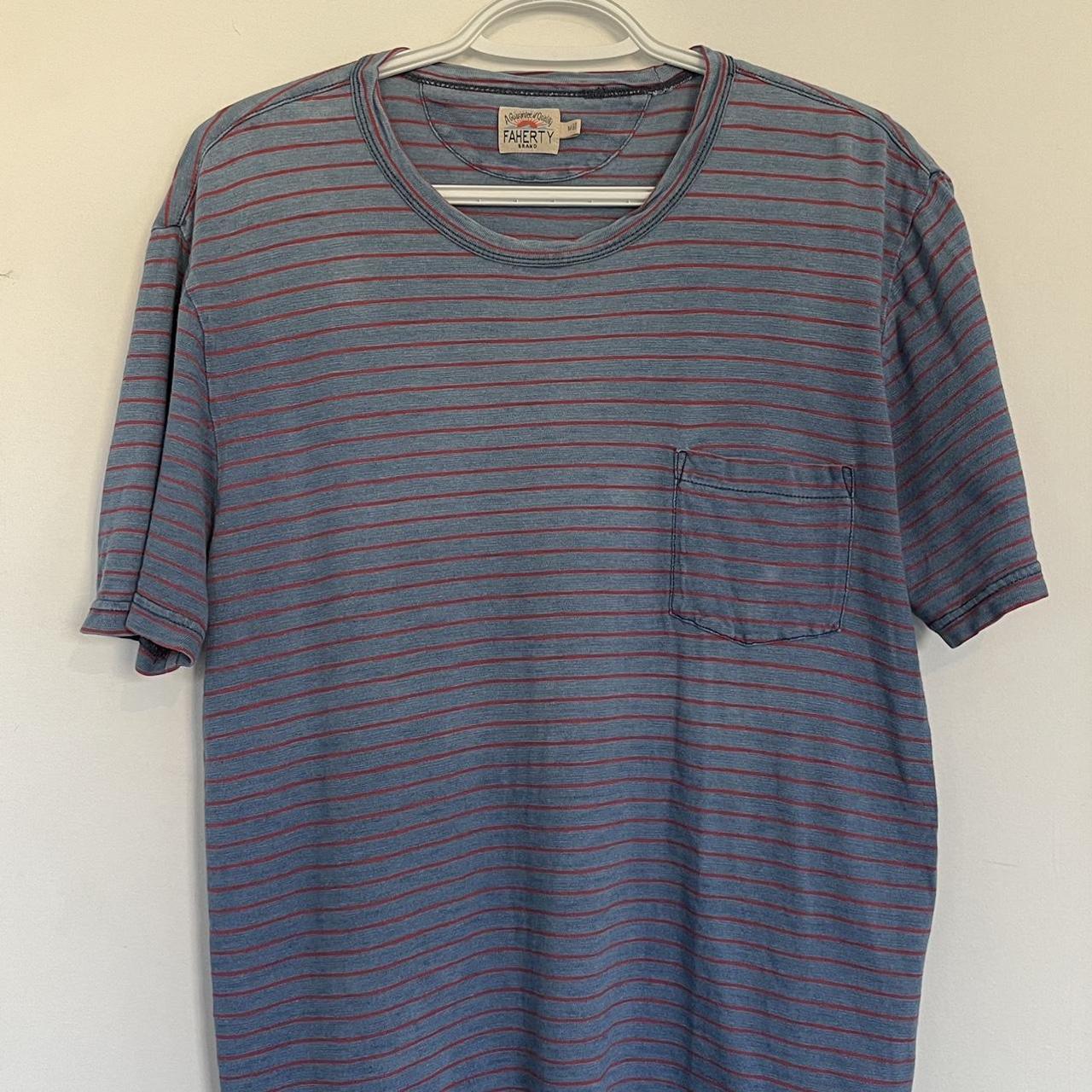 Faherty Men's Navy and Red Tshirt Depop