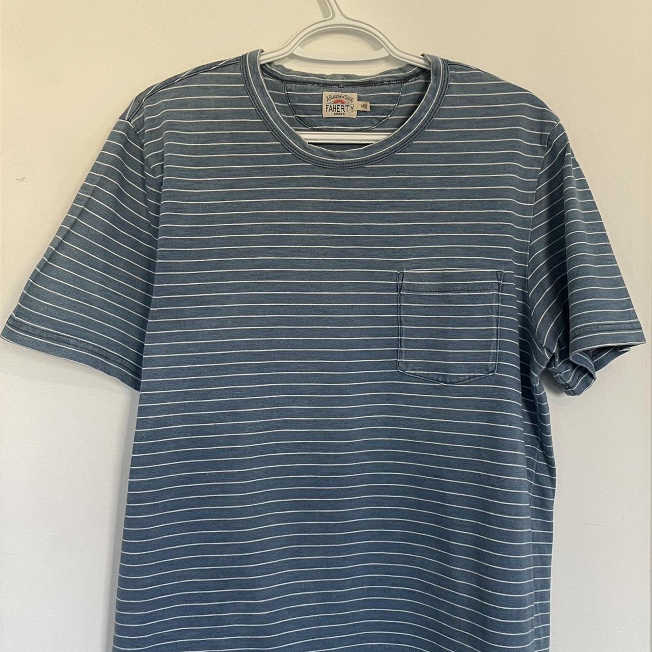 Faherty white and blue striped cotton tee Size... - Depop