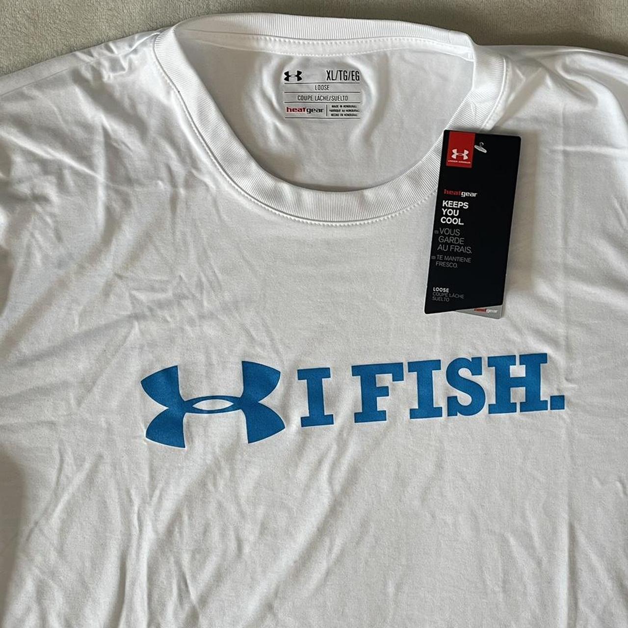 men's I FISH white & blue under armor t-shirt - Depop
