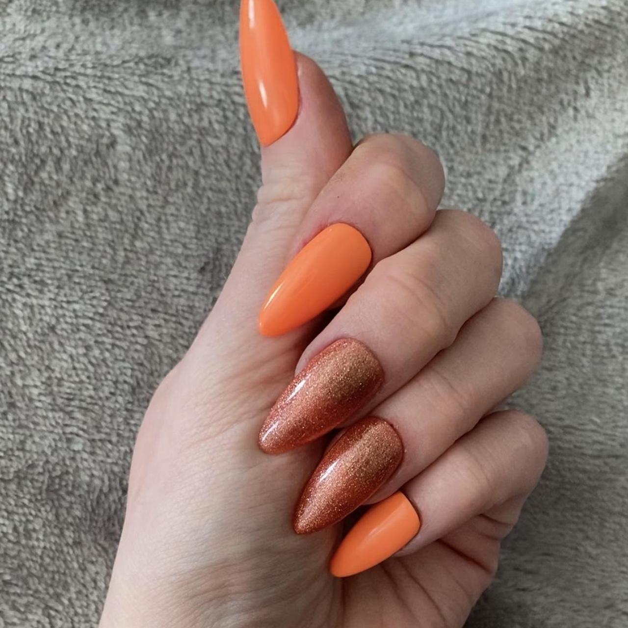 Burnt Orange almond glitter press on nails in size... - Depop