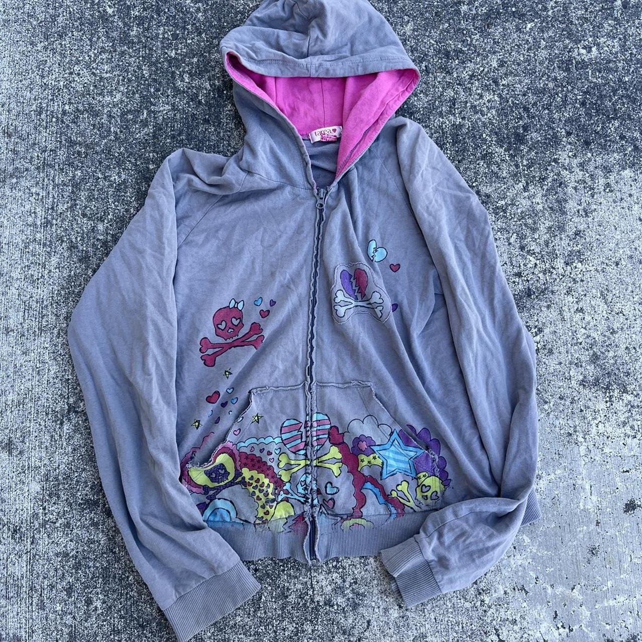 y2k ed hardy type zip up hoodie dope designs on the... - Depop