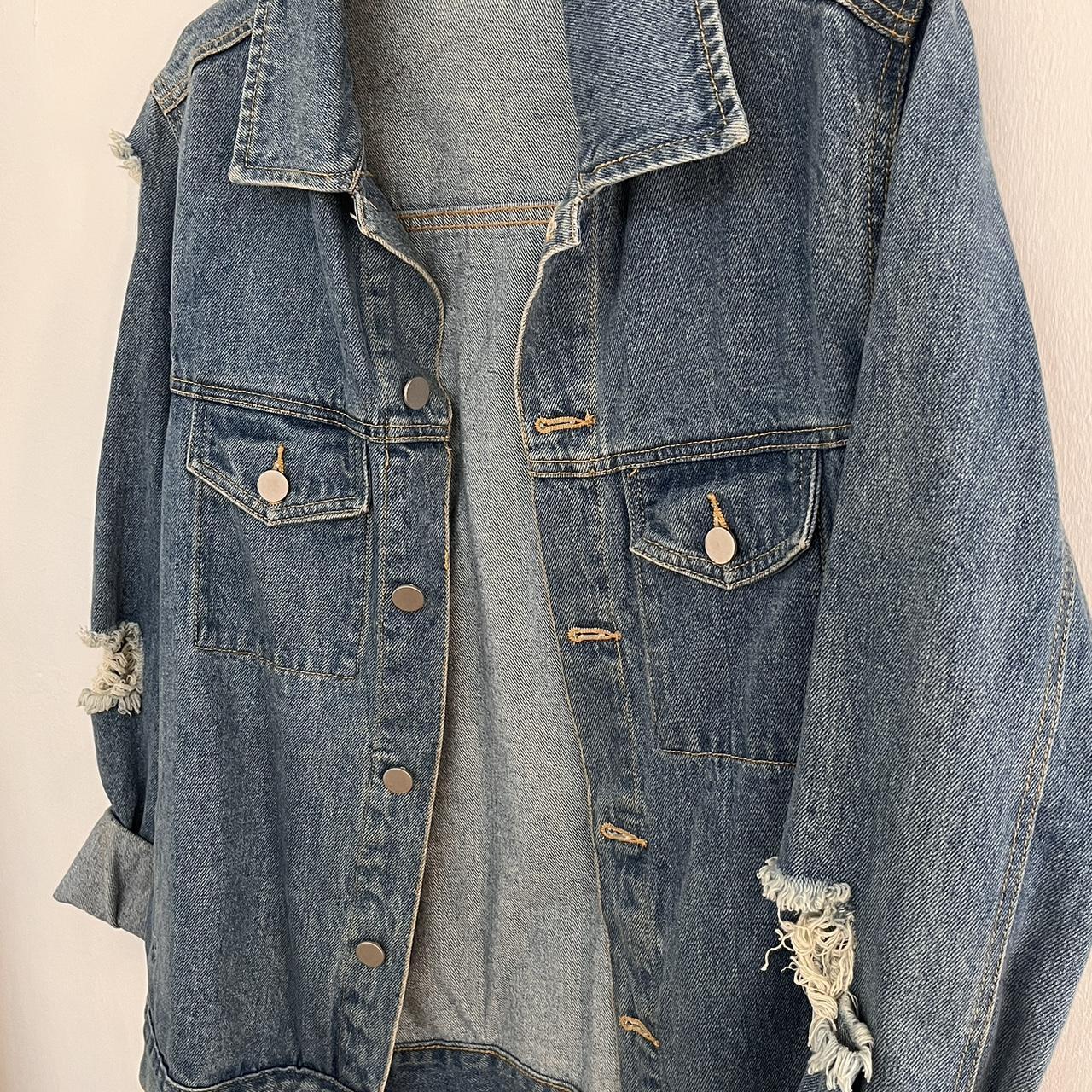 Blue Ripped Distressed Denim Jacket - Depop