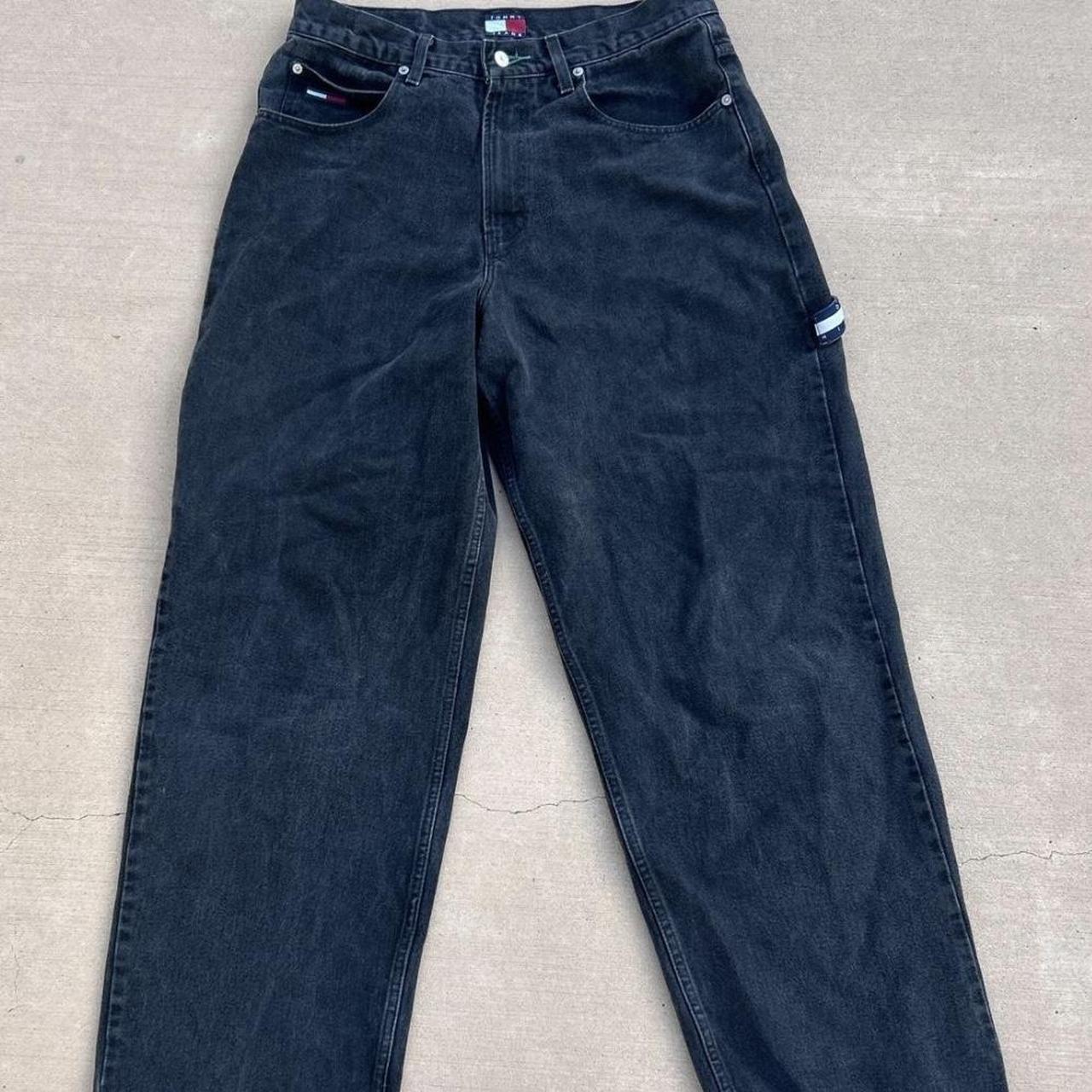 Vintage baggy Tommy Hilfiger carpenter jeans black... - Depop