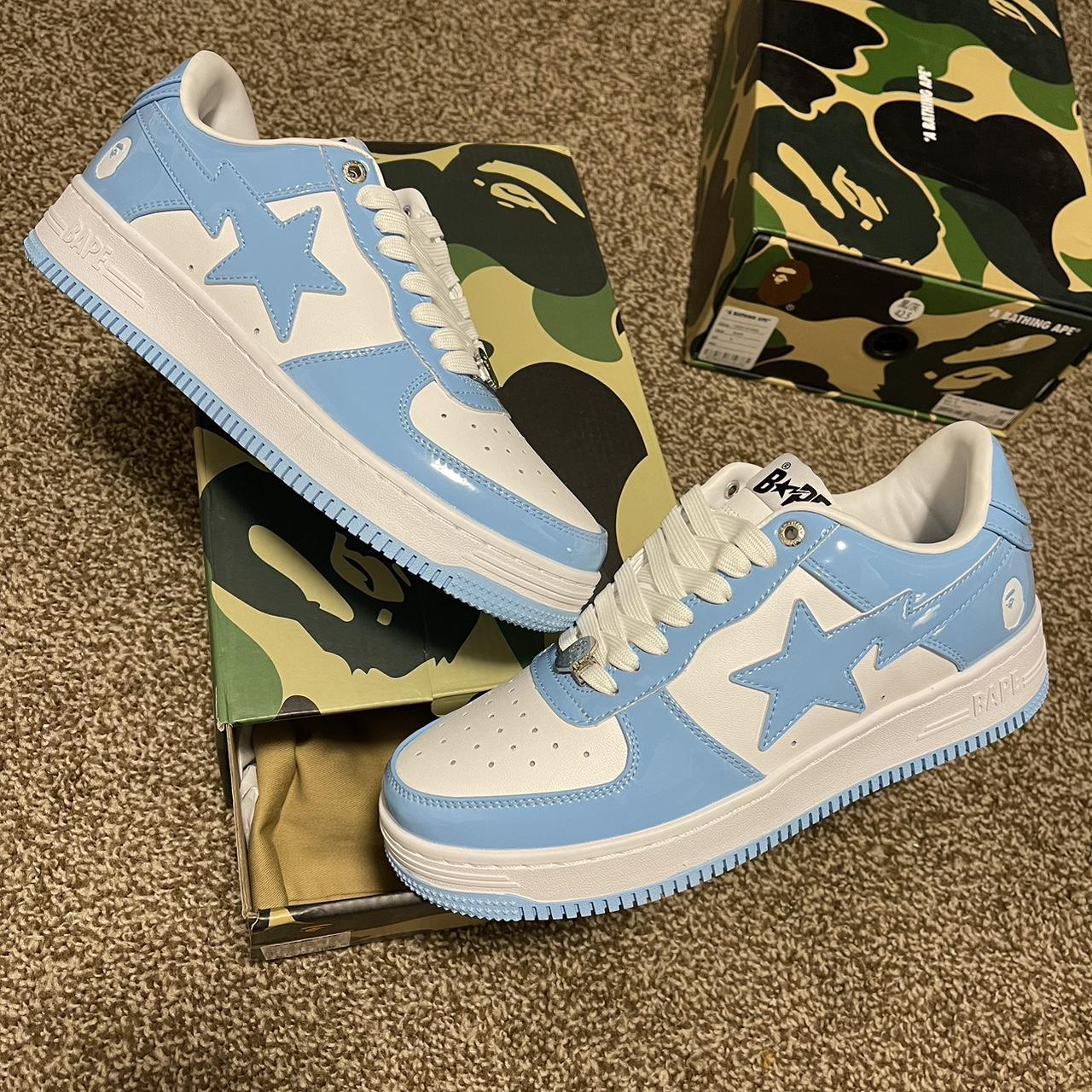 BAPE Men's Blue and White Trainers | Depop