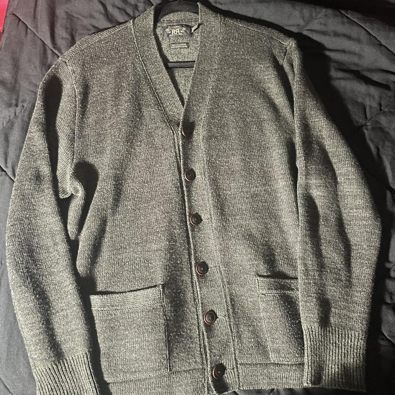 RRL by Ralph Lauren Men's Grey and Green Cardigan | Depop