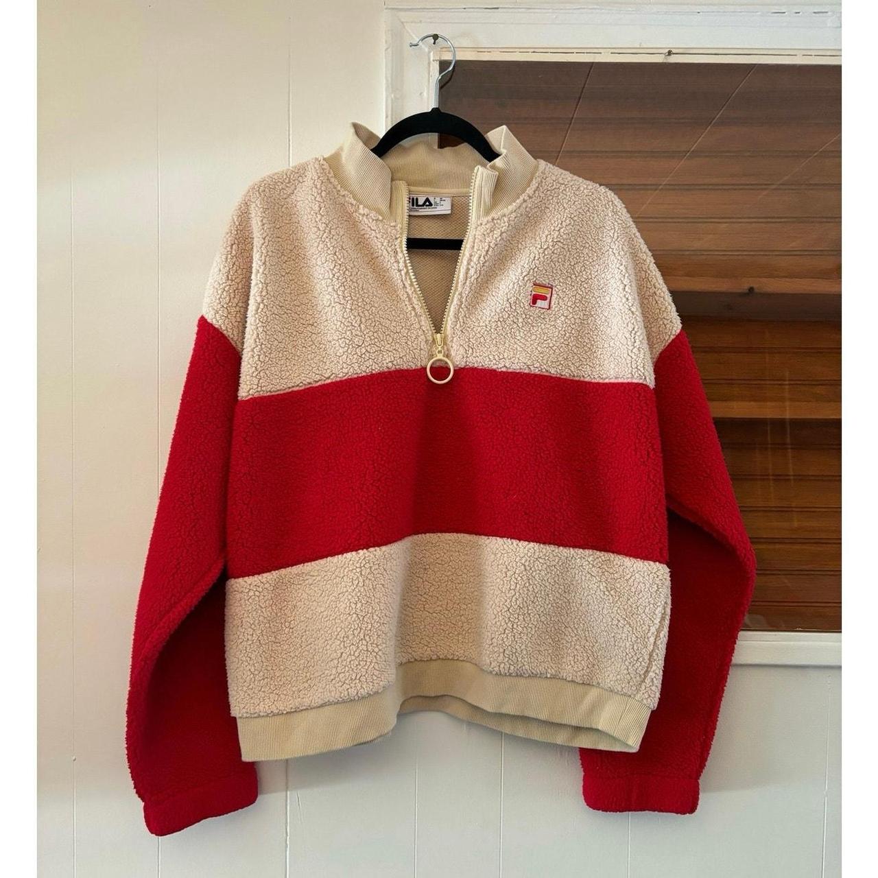 Fila Fleece Red Cream Retro Fluffy Quarter Zip