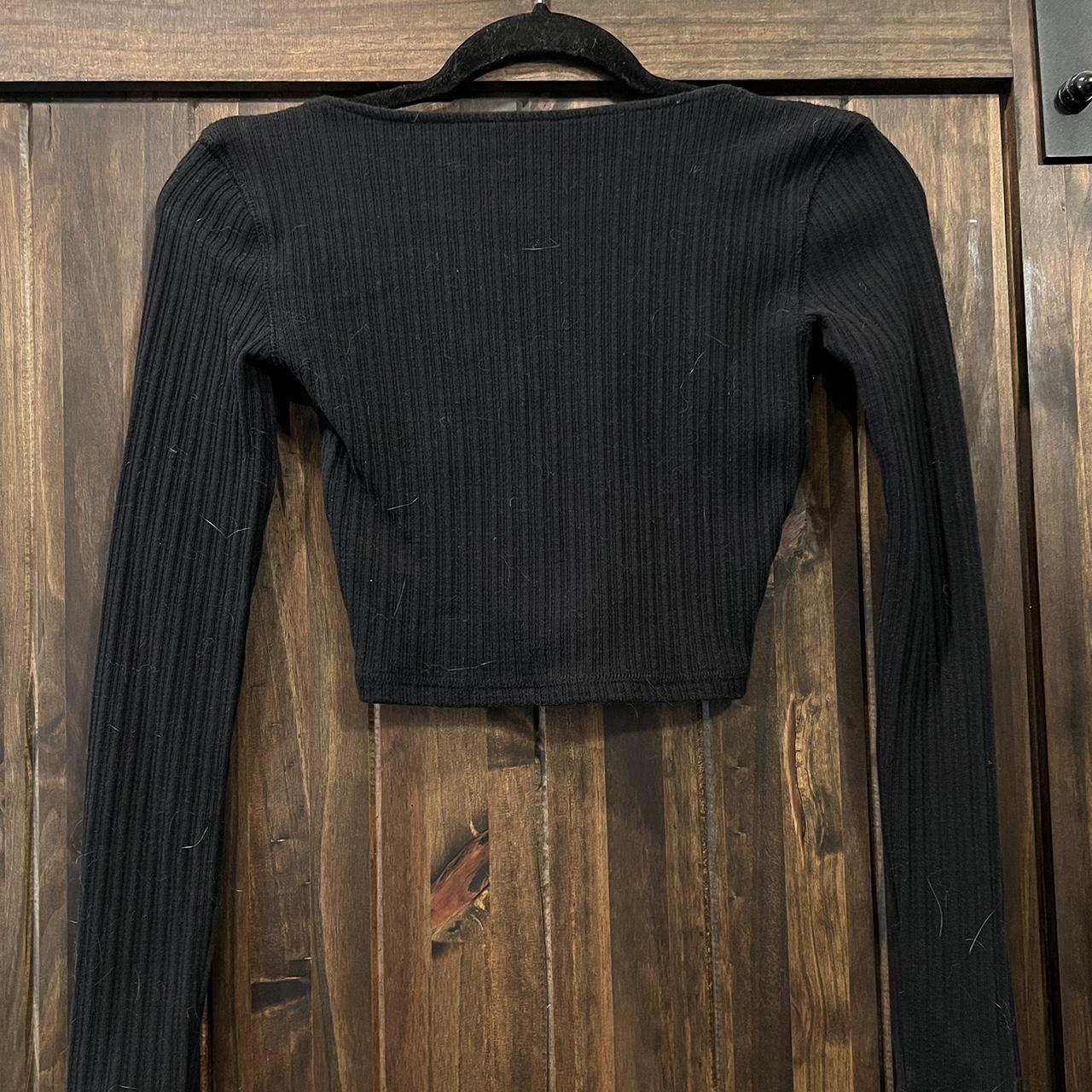 Aeropostale Cropped Long Sleeve Ribbed Black Shirt - - Depop