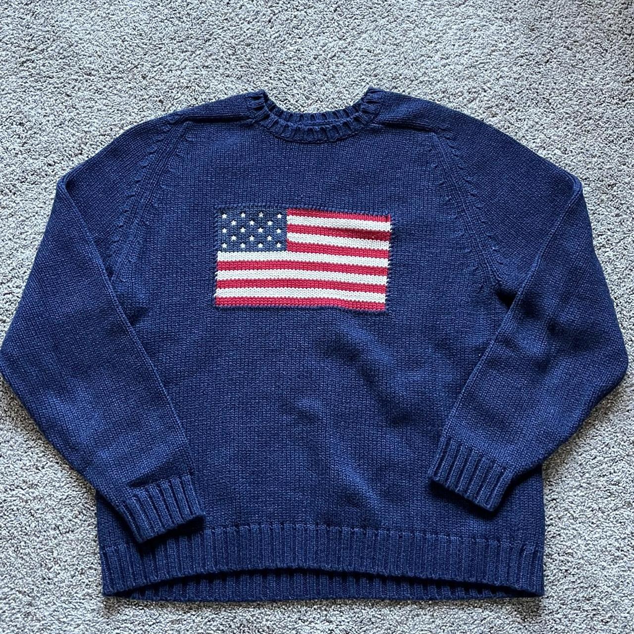 usa flag heavyweight knit sweater size L message... - Depop