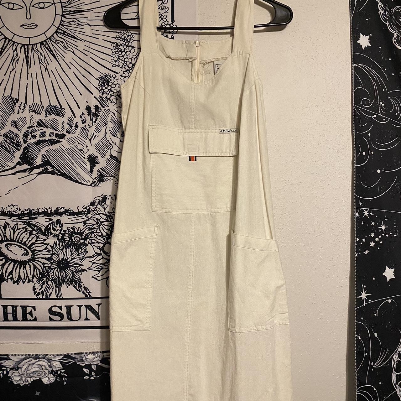 Cream overall dress, size large but fits smaller.... Depop