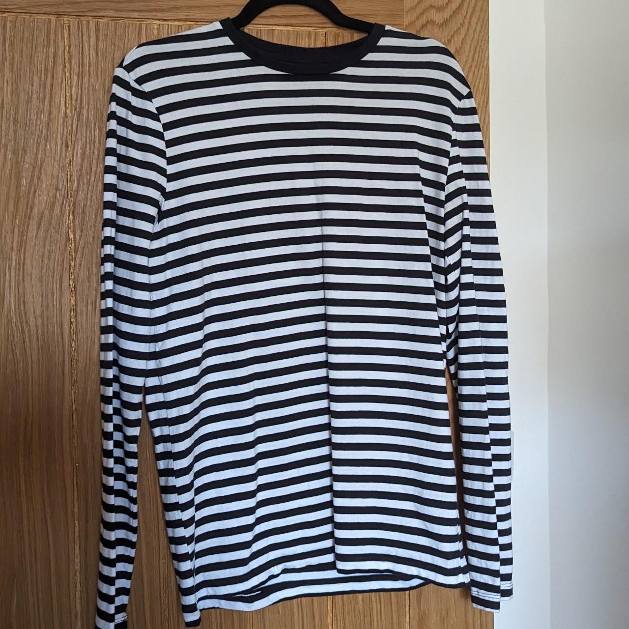 Black and white striped long sleeve H&M tshirt worn... - Depop