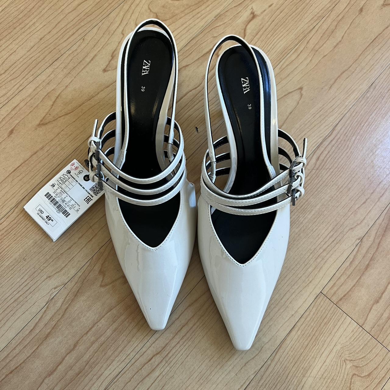 その他 SARA Slingback Strappy Leather Kitten Hills from Zara | Depop