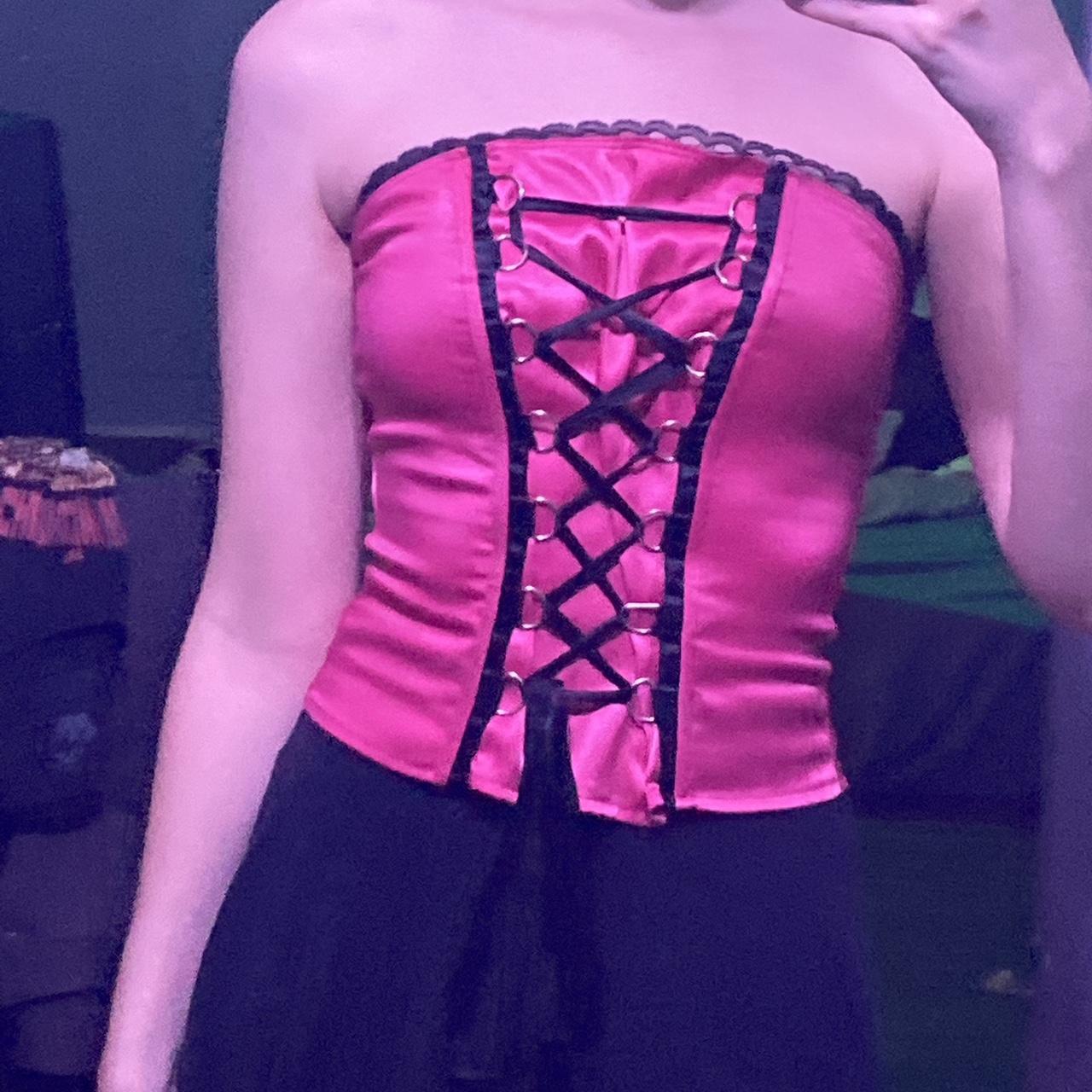 No Paypal Please Hot Pink And Black Corset Vintage Depop