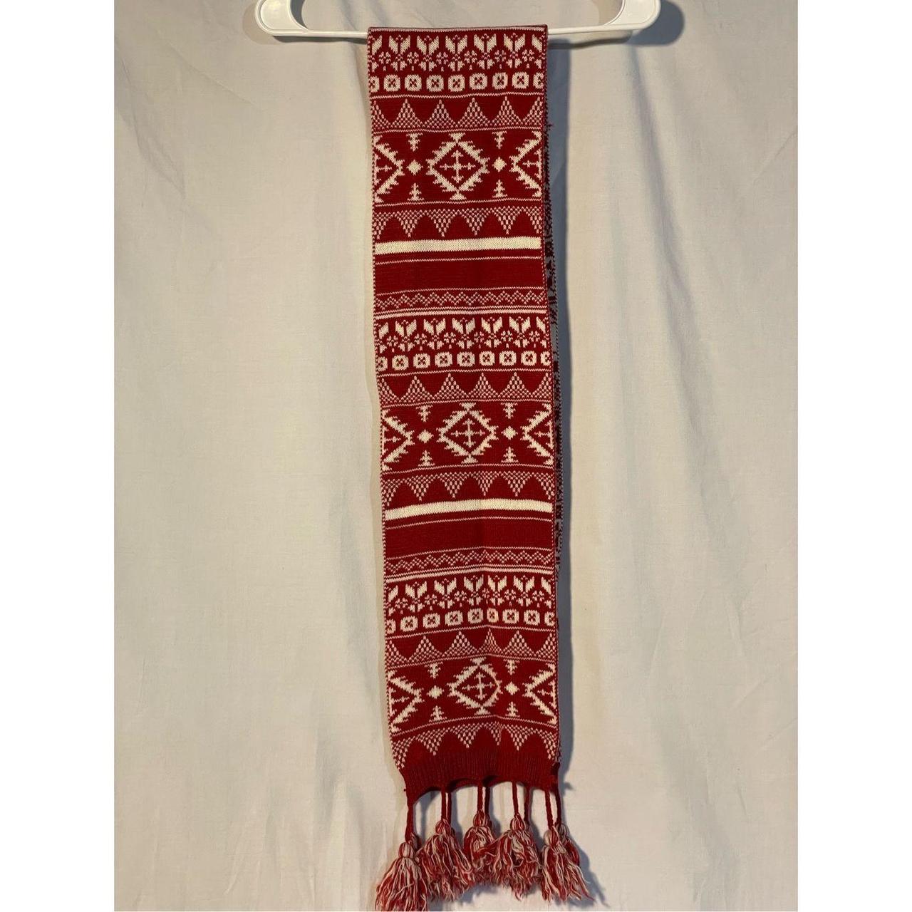 Red and white winter scarf 68 inches long 7.5... - Depop