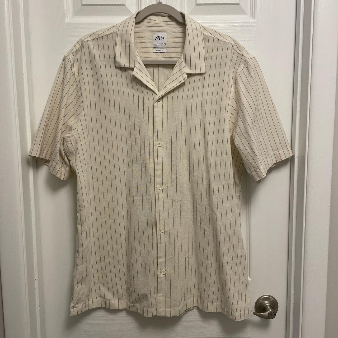Zara Men's Cream and Black Shirt Depop